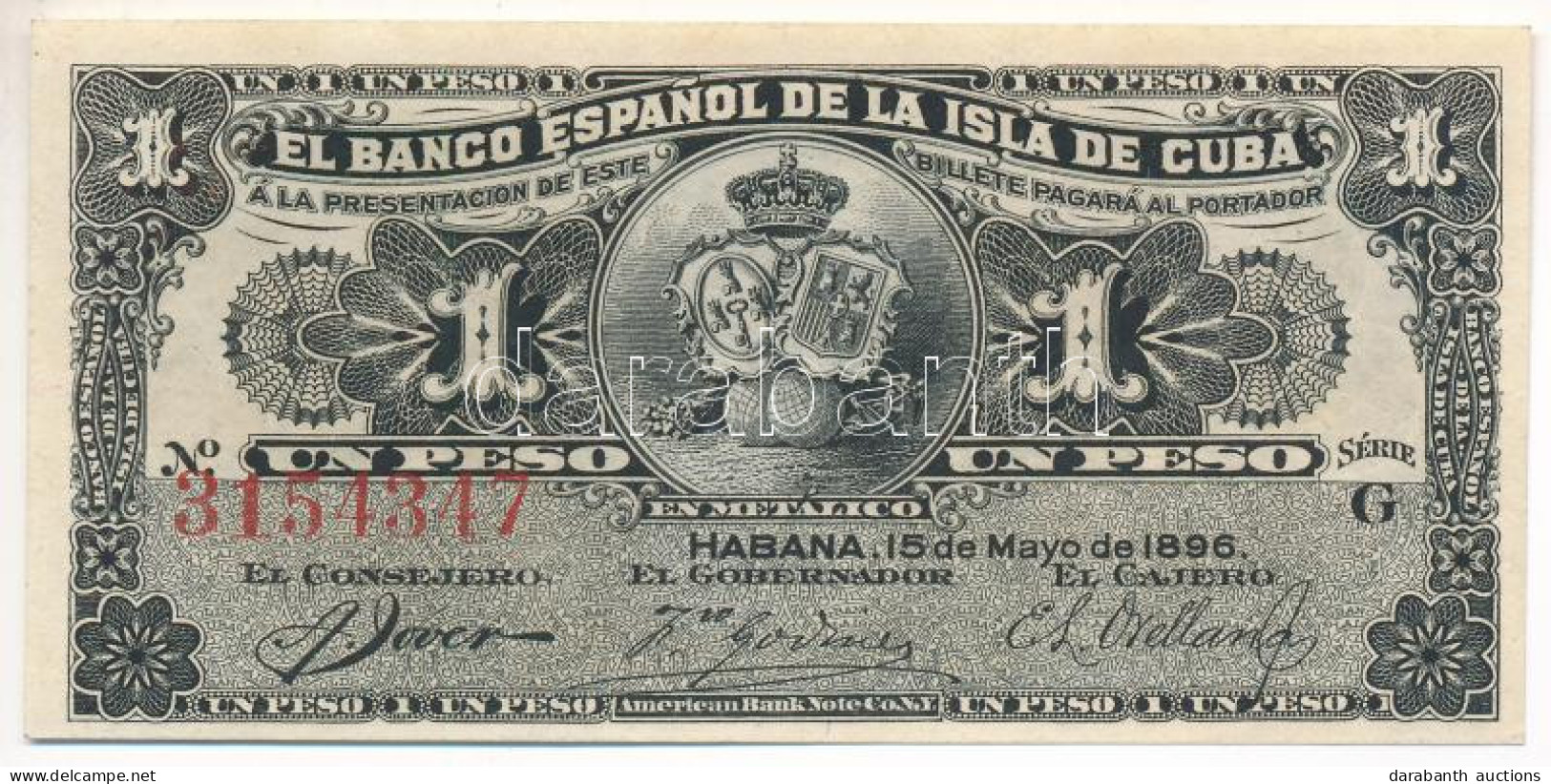 Kuba 1896. 1P T:UNC,AU Cuba 1896. 1 Peso C:UNC,AU Krause P#47a - Non Classés