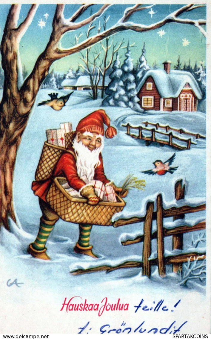 SANTA CLAUS Happy New Year Christmas GNOME Vintage Postcard CPSMPF #PKD900.A - Santa Claus