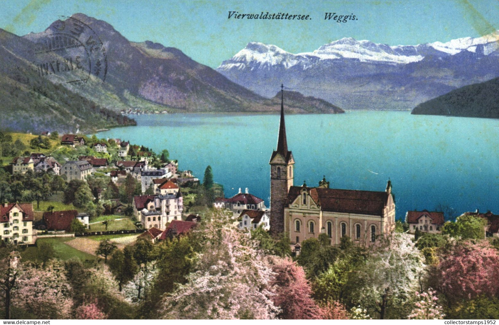 WEGGIS, LUCERNE, CHURCH, ARCHITECTURE, LAKE, MOUNTAIN, SWITZERLAND, POSTCARD - Weggis