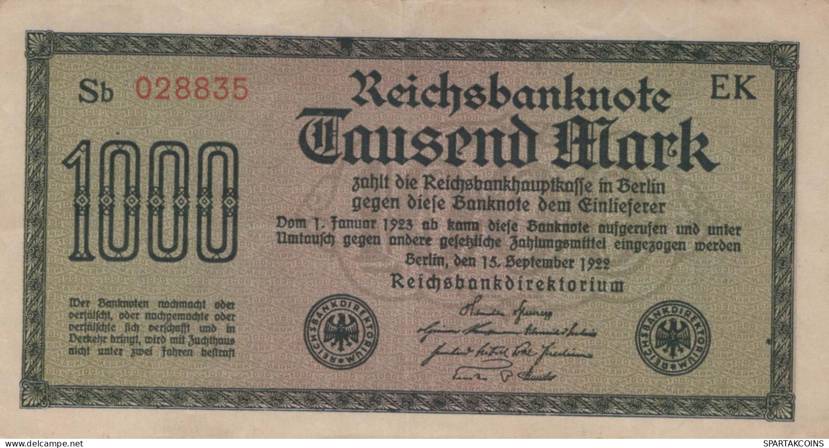1000 MARK 1922 Stadt BERLIN DEUTSCHLAND Papiergeld Banknote #PL375 - Lokale Ausgaben