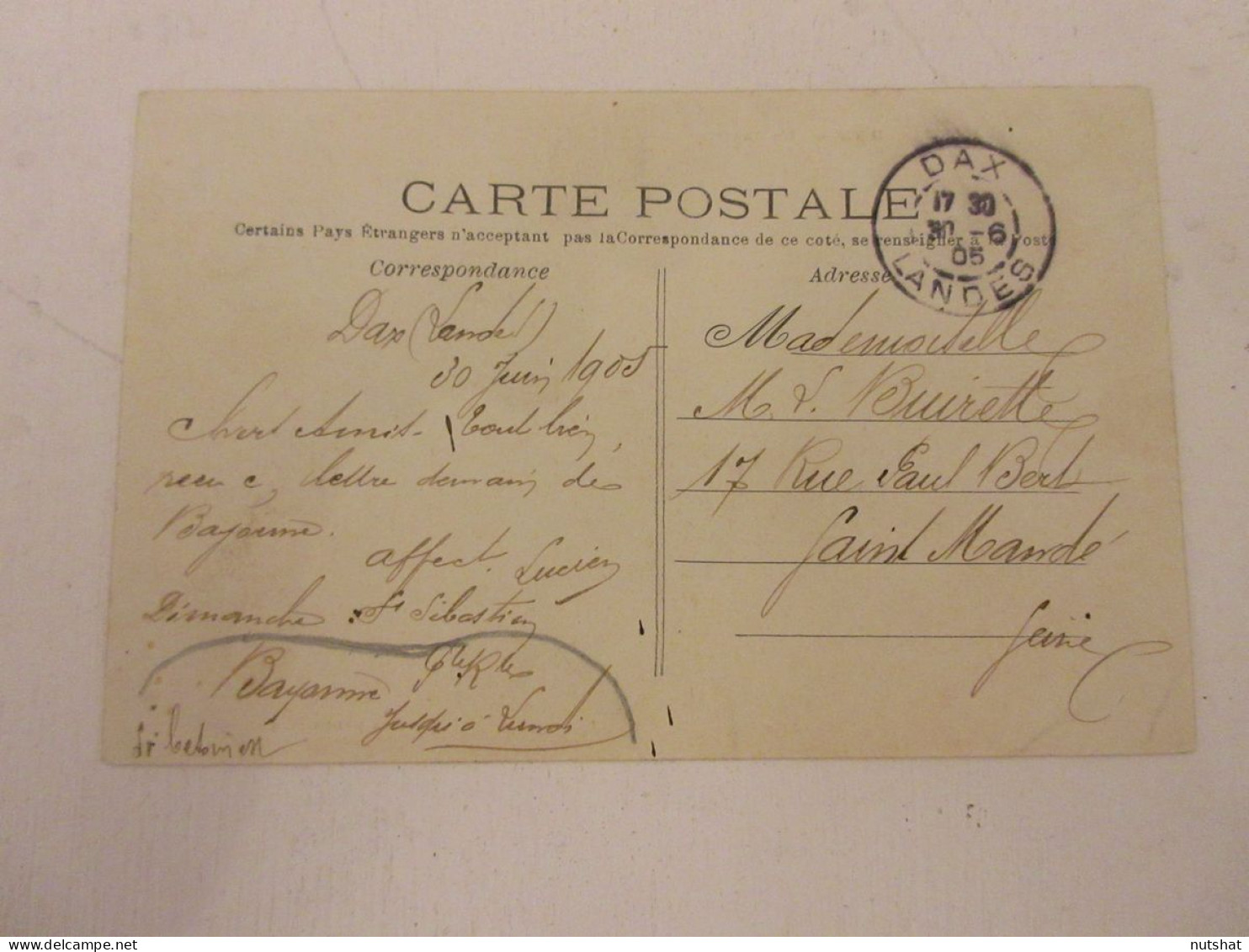 CP CARTE POSTALE LANDES DAX Le CASINO - Ecrite En 1905                          - Dax