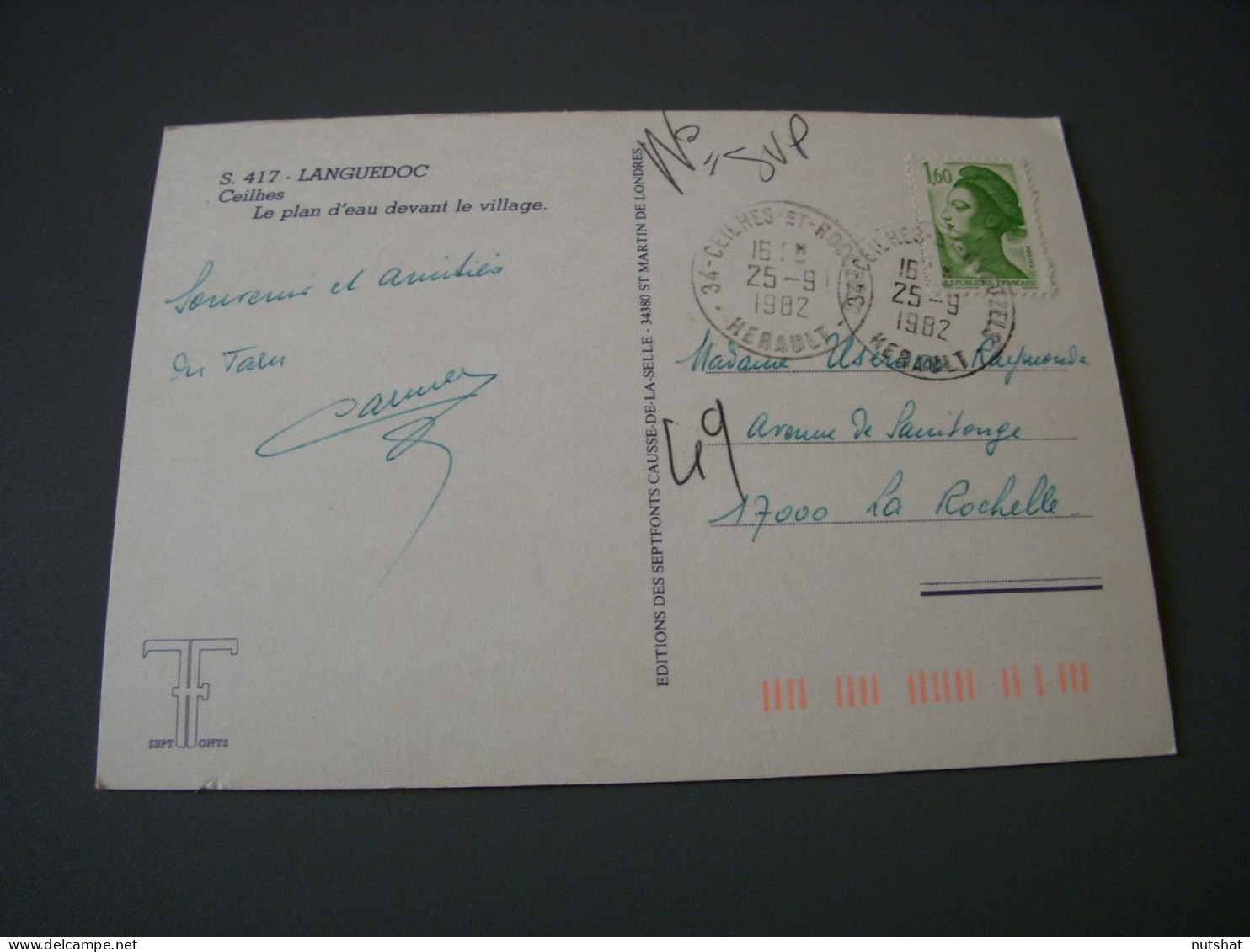 CP CARTE POSTALE HERAULT CEILHES Le PLAN D'EAU Le VILLAGE - Ecrite En 1982 - Other & Unclassified