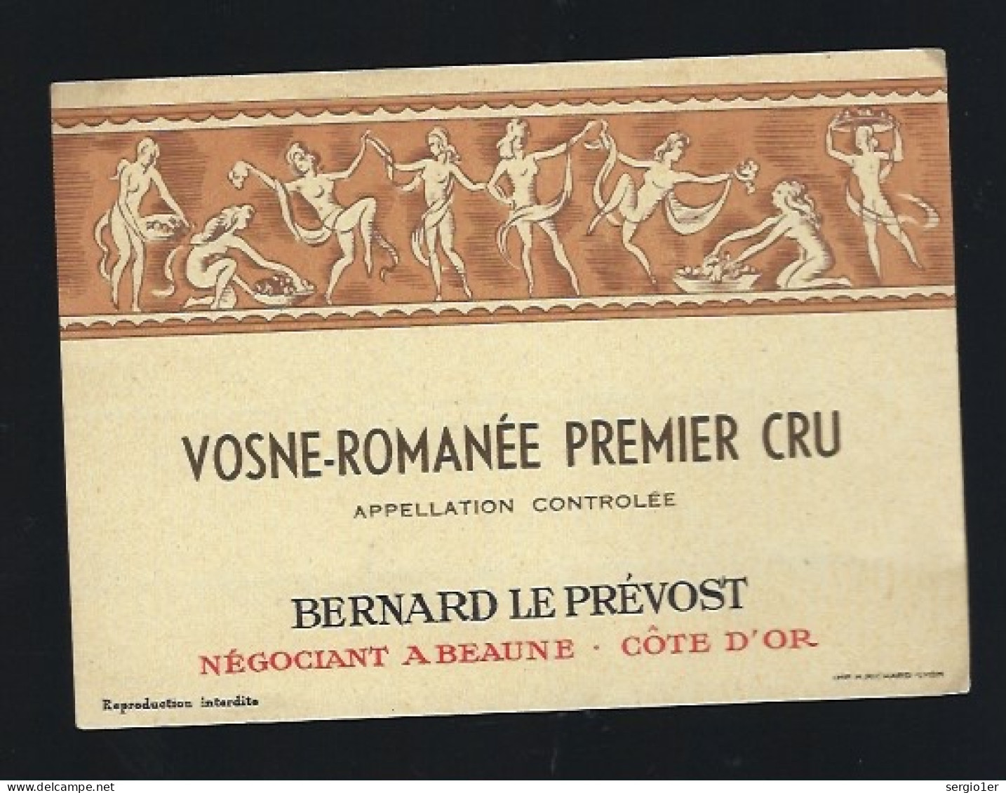 Etiquette Vin Vosne-Romanée Premier Cru  Bernard Le Prévost  Beaune 21" Femmes Dénudées Dansant" - Bourgogne