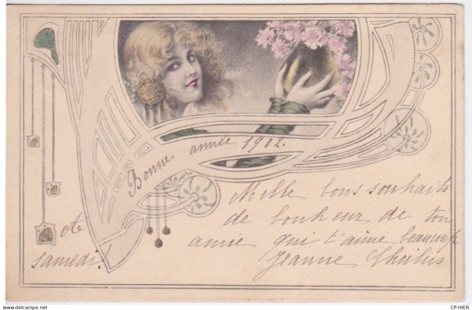 CPA ILLUSTREE  - M.M.  VIENNE  - FEMME   COLORISEE FLEURS BOUCLE D OREILLE - 1900 - Vienne