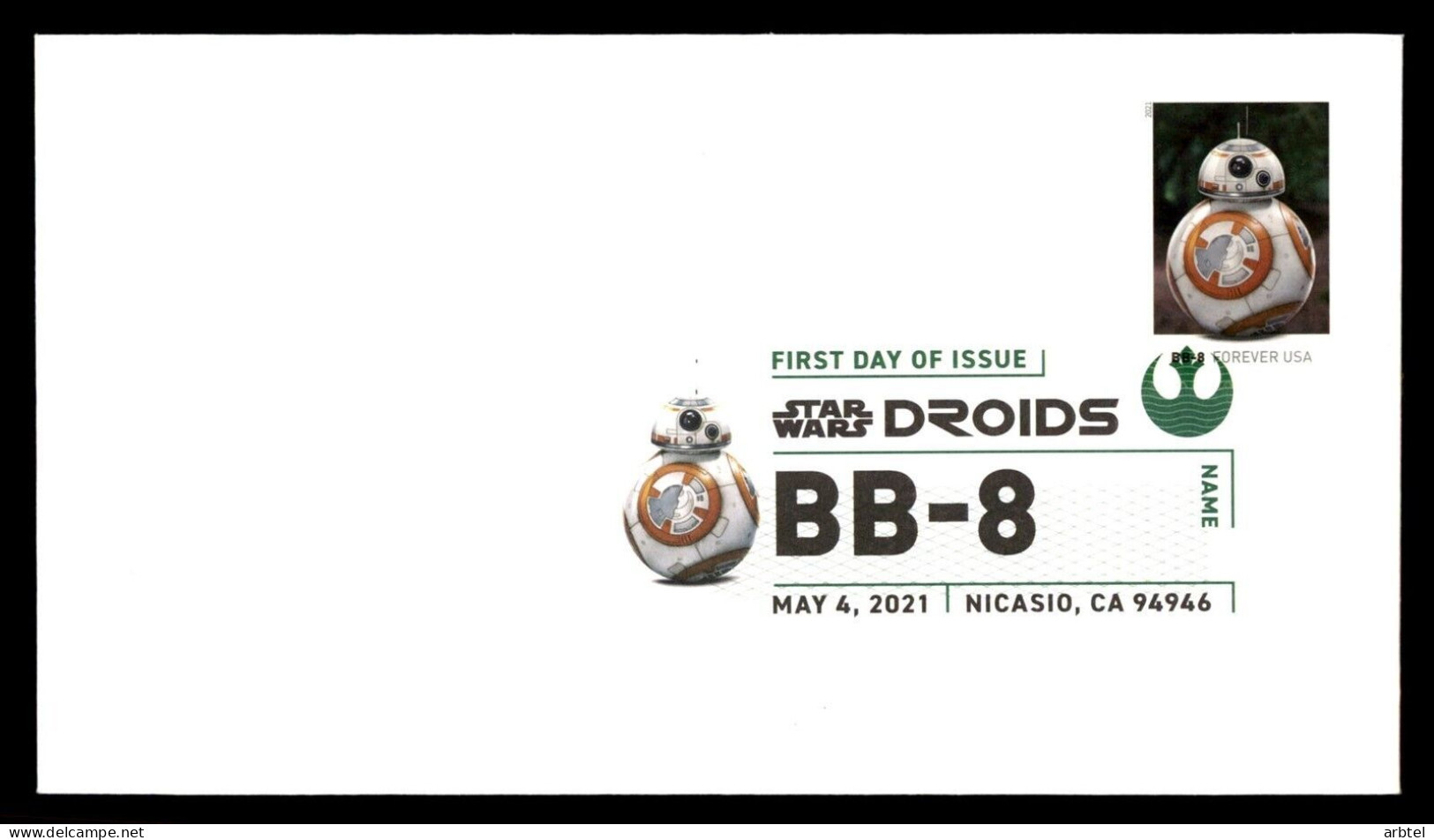 ESTADOS UNIDOS USA FDC NICASIO STAR WARS DROIDS BB-8 CINE FILM - Cinéma