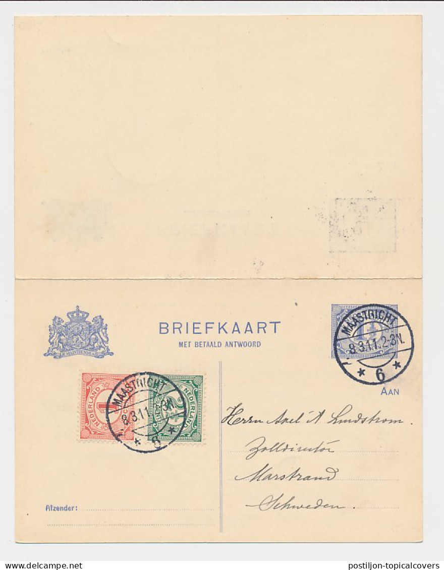 Briefkaart G. 79 I / Bijfrankering Maastricht - Zweden 1911 - Postwaardestukken