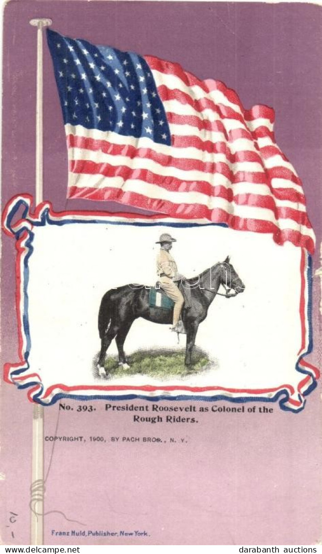 ** T2/T3 President Roosevelt As Colonel Of The Rough Riders. Franz Huld No. 393. American Flag Frame Litho (small Tears) - Unclassified