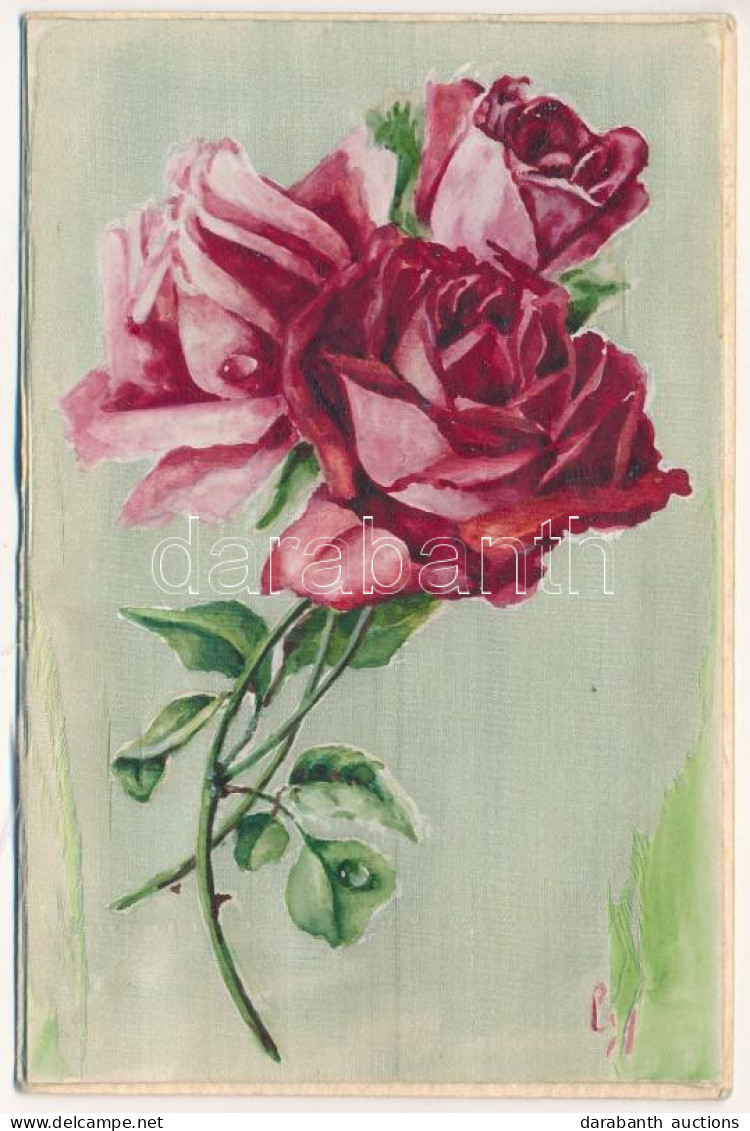 * T2 1920 Rózsa - Kézzel Festett Selyemlap / Rose - Hand-painted Silk Postcard - Sin Clasificación