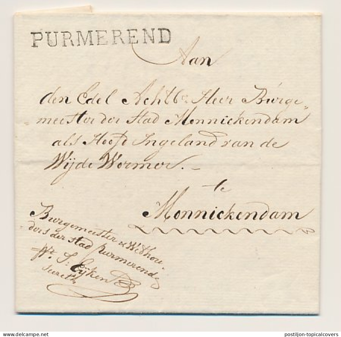 PURMEREND - Monnickendam 1825 - ...-1852 Voorlopers