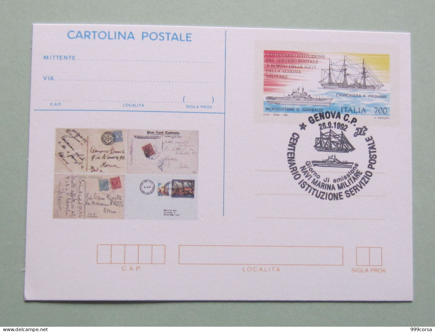 Italia, Cartolina Postale + Annullo Speciale 26-9-92 Centenario Servizio Postale Marina Militare (A) - 1991-00: Marcofilia