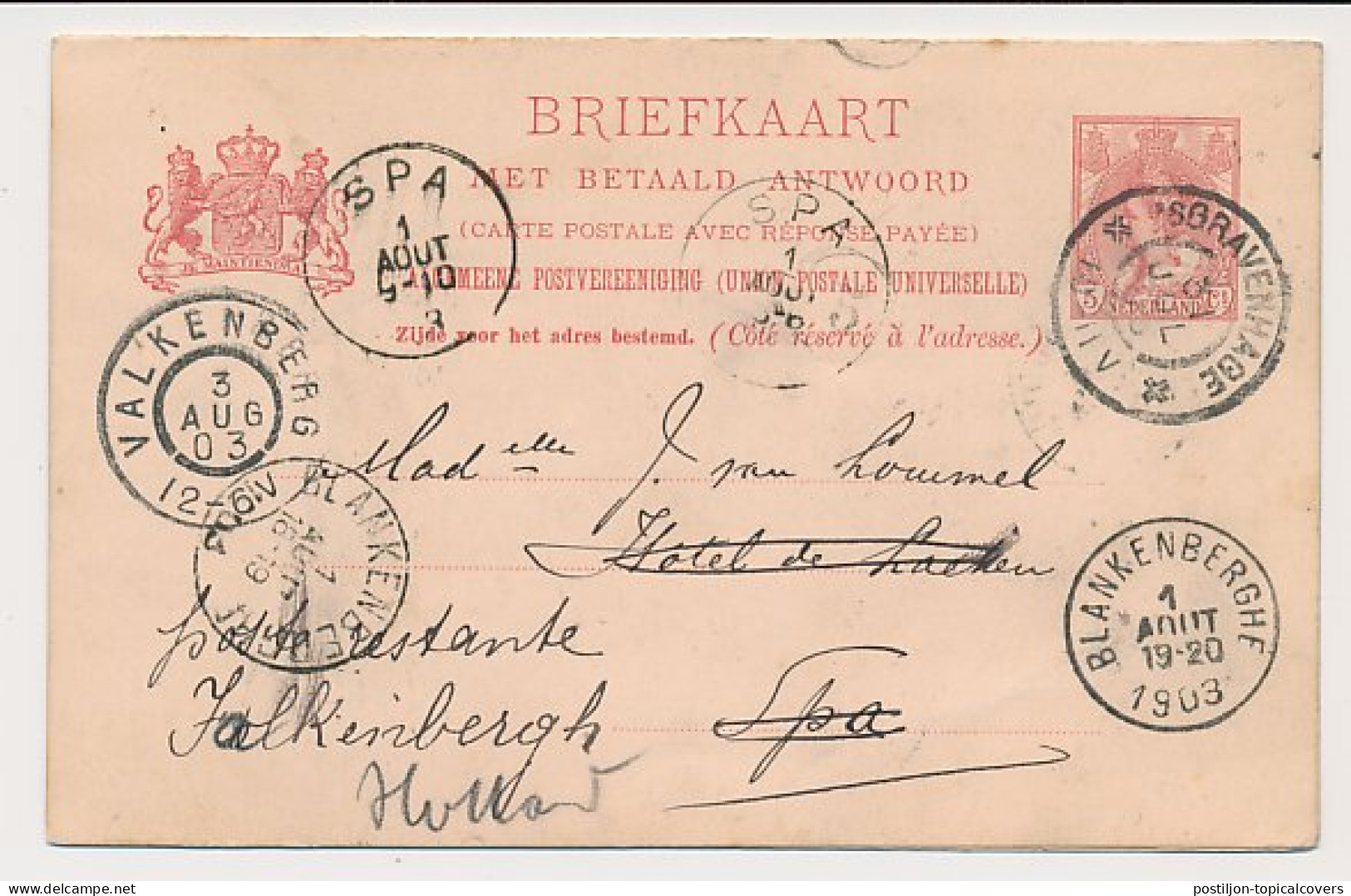 Briefkaart G. 58 B Den Haag - Belgie - Valkenburg Poste Retante  - Unclassified
