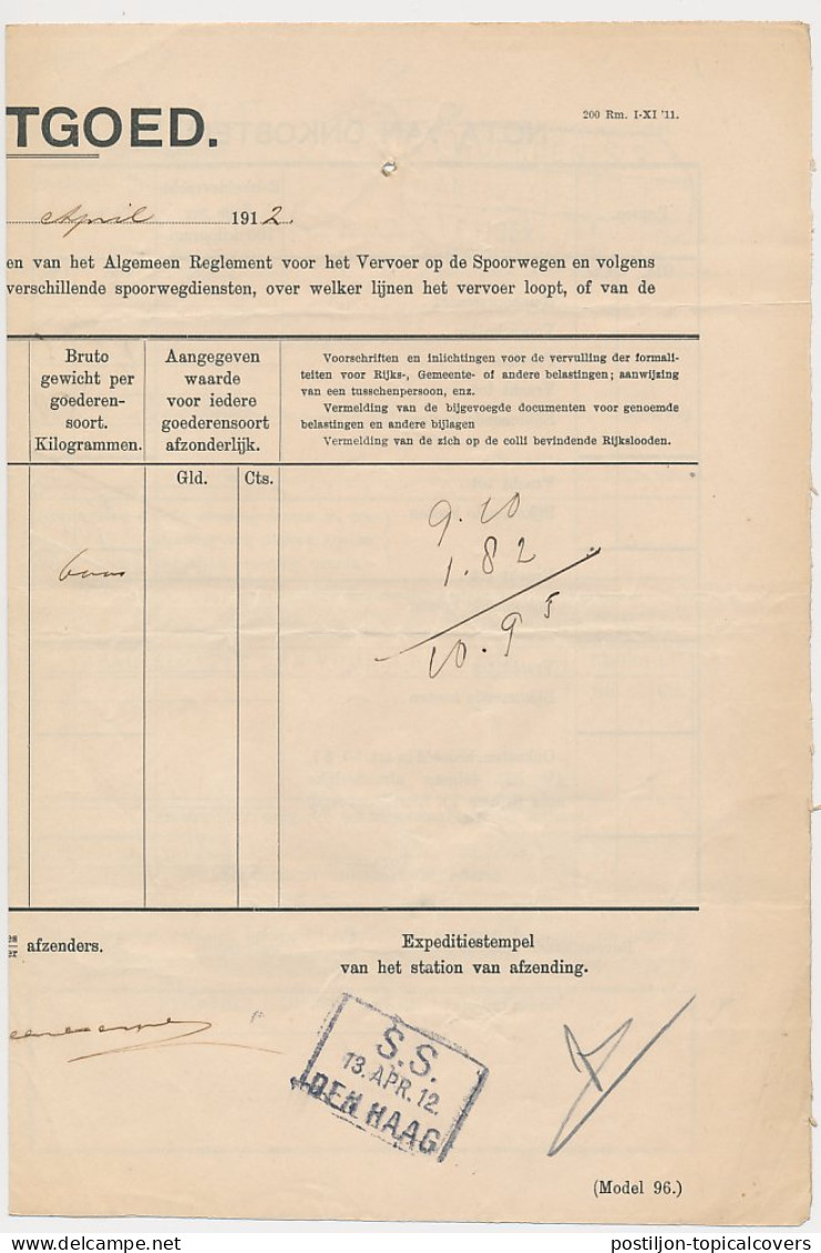 Vrachtbrief Staats Spoorwegen Den Haag - Woerden 1912 - Unclassified