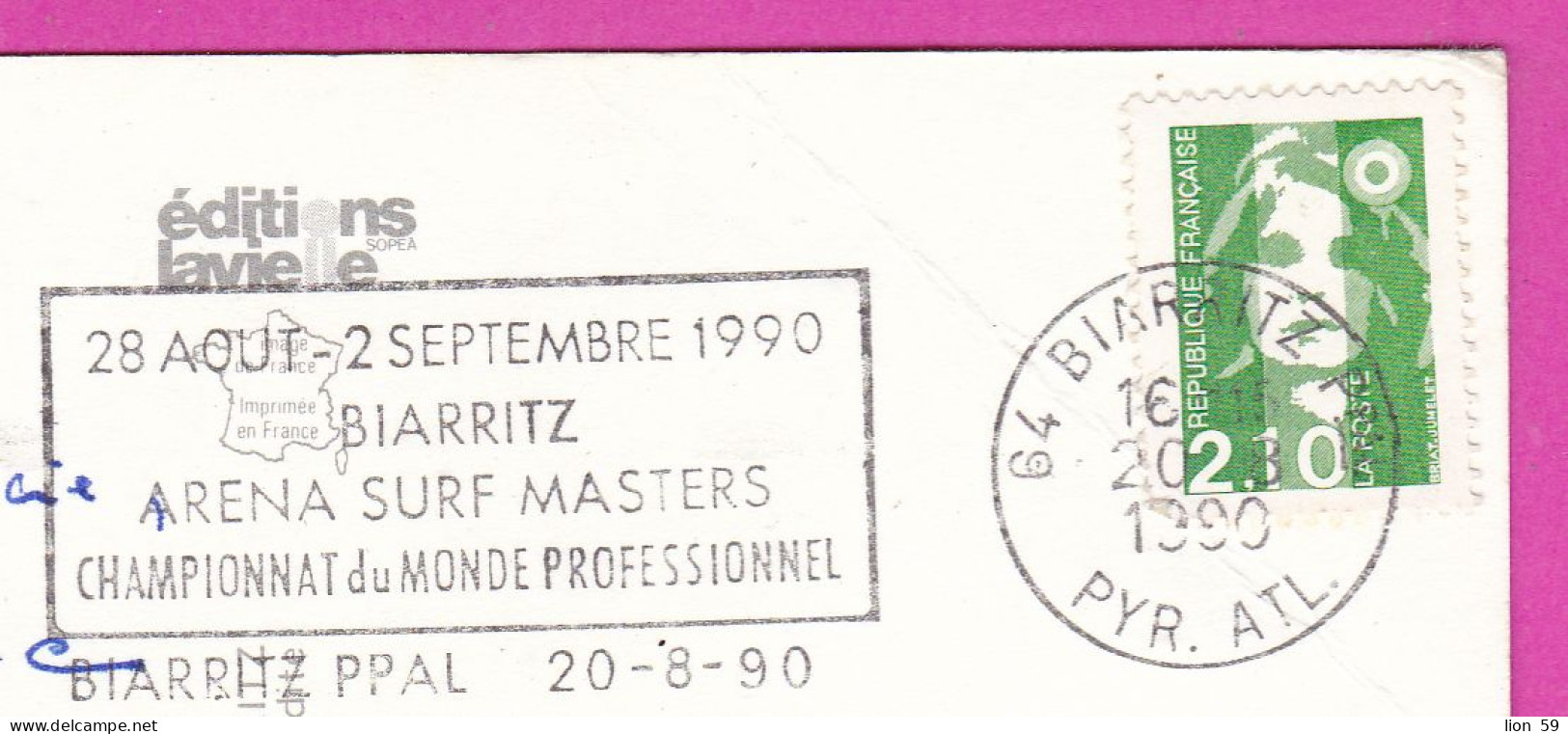 294124 / France - BIARRITZ Legende Du Rocher De La Vierge PC 1990 USED 2.10 Fr. Marianne De Briat Flamme "Sport Surfing - Briefe U. Dokumente