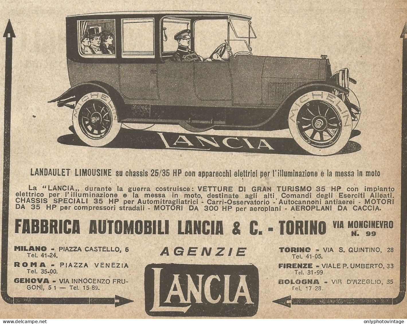 LANCIA - Landaulet Limousine - Pubblicità Del 1917 - Vintage Advertising - Pubblicitari