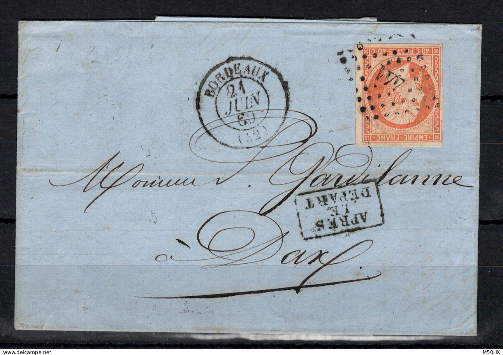 Lettre " Après Le Départ " Avec YV 16 Luxe Oblitéré PC 441 De Bordeaux , Pour Dax - 1849-1876: Klassik