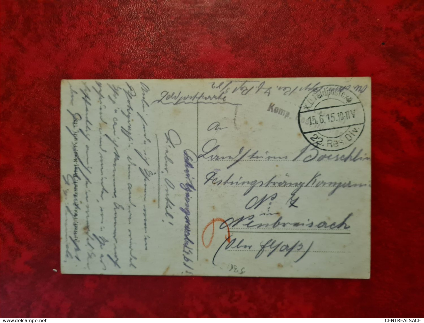 POSTKARTE FELDPOST 1915 CARTE MILITARIA POUR NEUF BRISACH 22 RES. DIV - Other & Unclassified