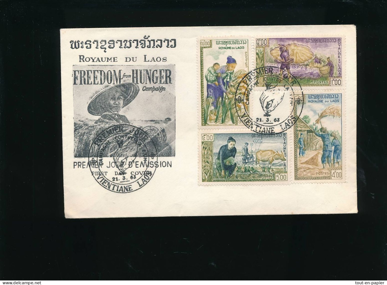 Royaume Du Laos  FDC First Day Cover Premier Jour 21.03.63 Freedom Hunger - Laos