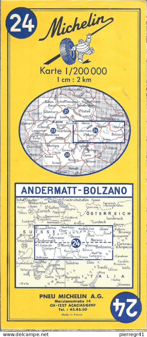 CARTE-ROUTIERE-MICHELIN-N °24-1971-21éd-ANDERMATT-BOLZANO-Imprim Dechaux-PAS De COUPURES- TBE - Wegenkaarten