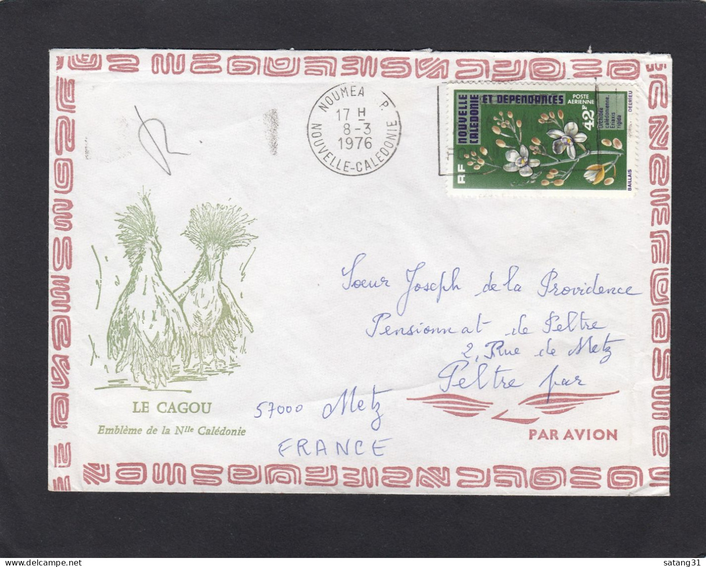 LETTRE  DE NOUMEA,AVEC TIMBRE "ORCHIDEE ERIAXIS RIGIDA", POUR METZ,FRANCE,1976. - Brieven En Documenten