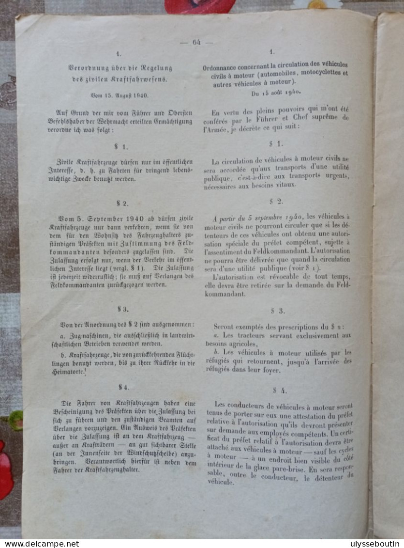 39/45 Verordnungsblatt Des Militärsbefehlshaber In Frankreich. Journal Officiel Du 27 Août 1940 - Documenten