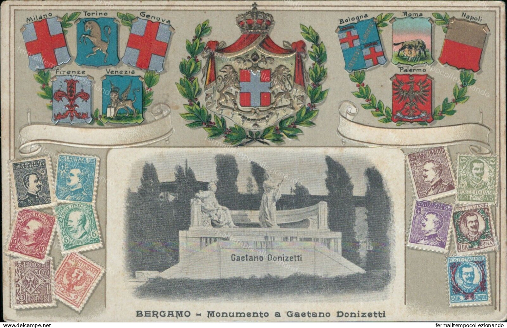 Cs53 Cartolina A Rilievo Bergamo Citta' Stemmi Citta' Francobolli 1934 - Bergamo