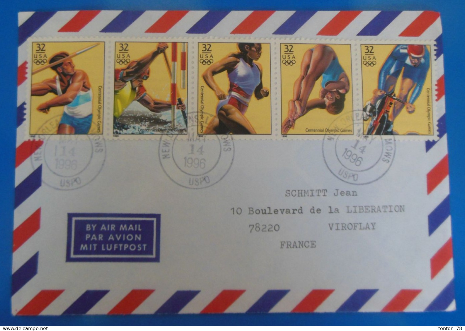 TIMBRES SUR LETTRE   -   JEUX OLYMPIQUE DE 1996  -  CHINE - Briefe U. Dokumente