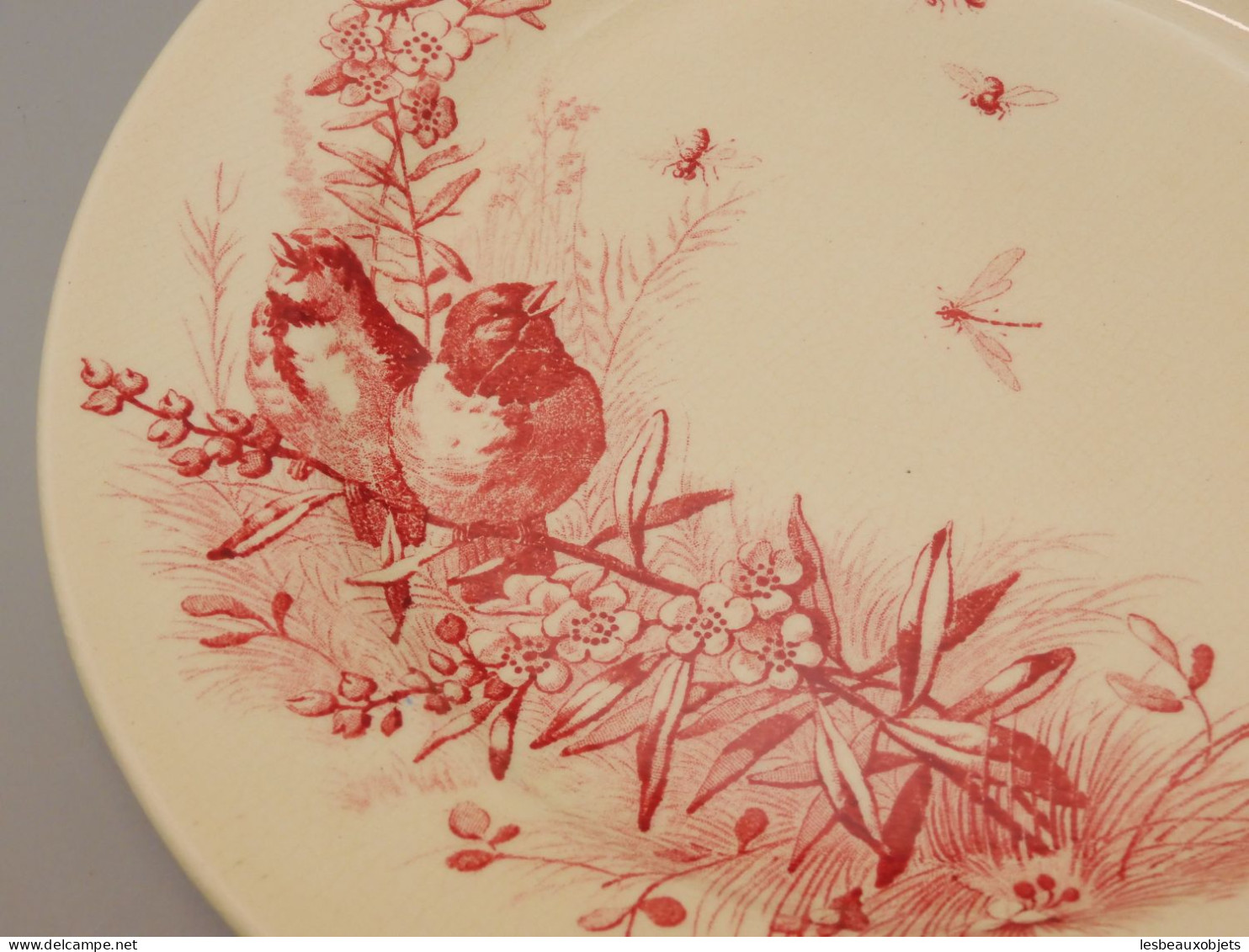 -ANCIENNE ASSIETTE JULES VIEILLARD & Cie Bordeaux Modèle OISEAUX couleur ROSE    E