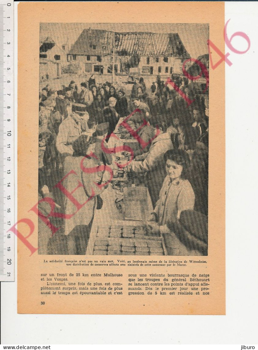 Photo Presse 1946 Format Page 24 X 16 Cm Lendemain De La Libération De Wittenheim Distribution De Conserves Guerre 39-45 - Zonder Classificatie