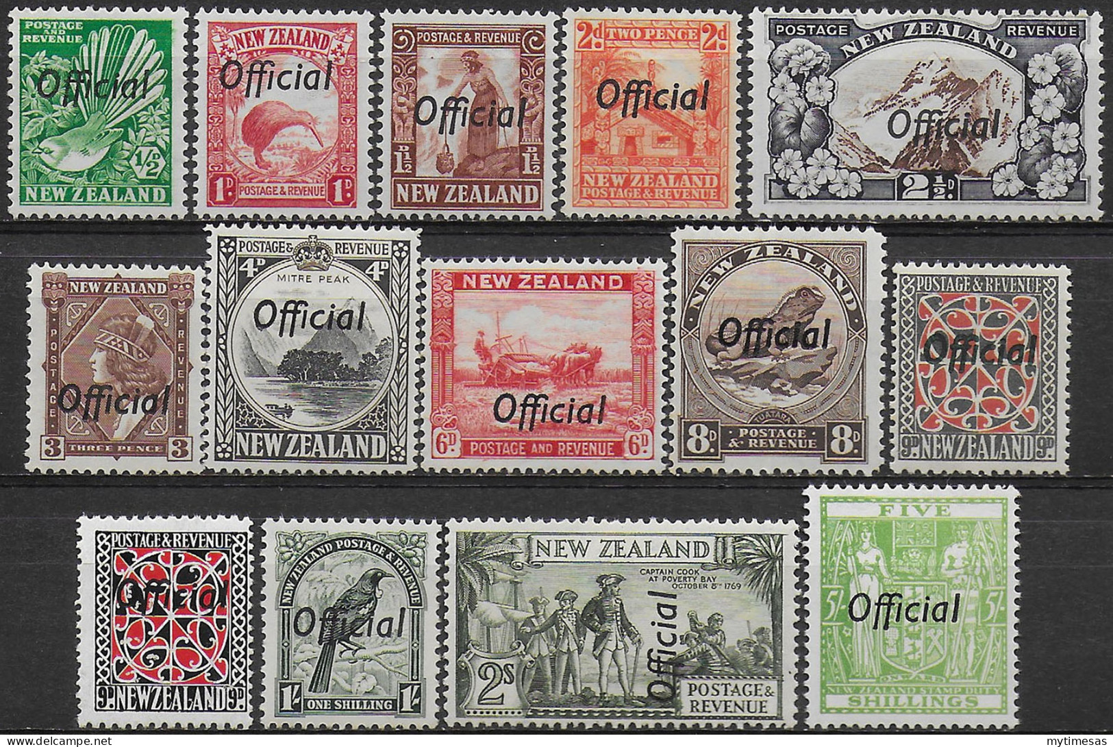 1936-61 New Zealand Official 14v. MNH SG N. O120/O133 - Andere & Zonder Classificatie