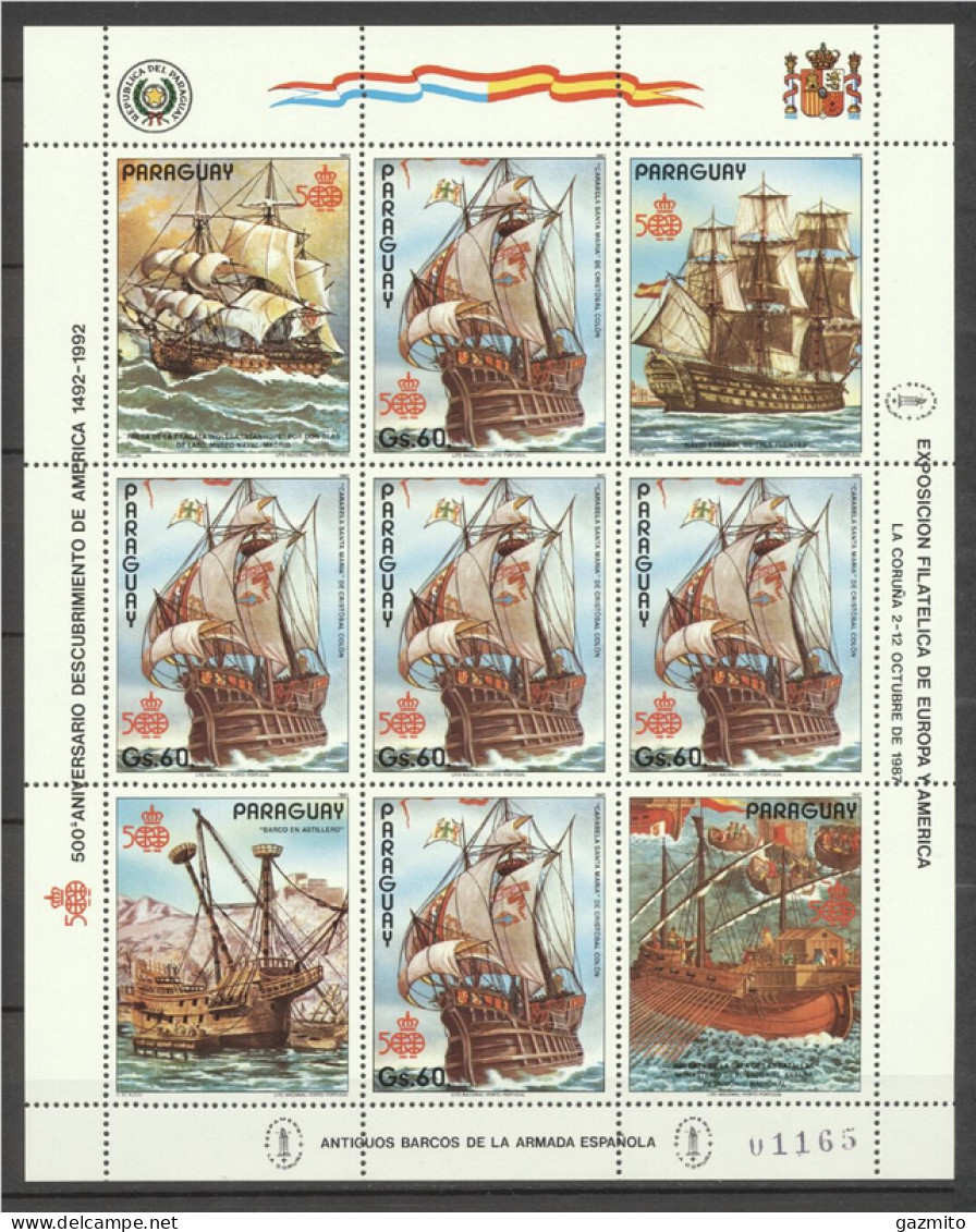 Paraguay 1987, 500th Discovery Of America, Ships, Sheetlet - Schiffe