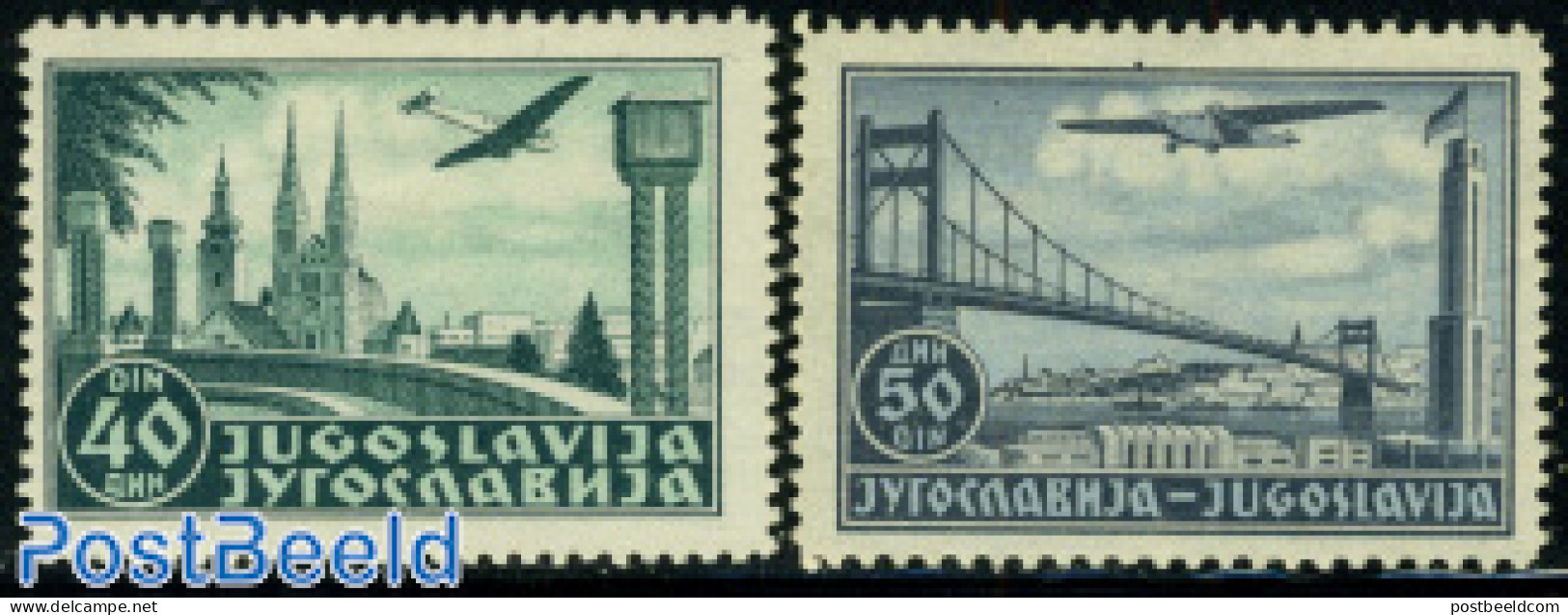 Yugoslavia 1940 Aeroplanes Over Landscapes 2v, Mint NH, Religion - Transport - Churches, Temples, Mosques, Synagogues .. - Ongebruikt