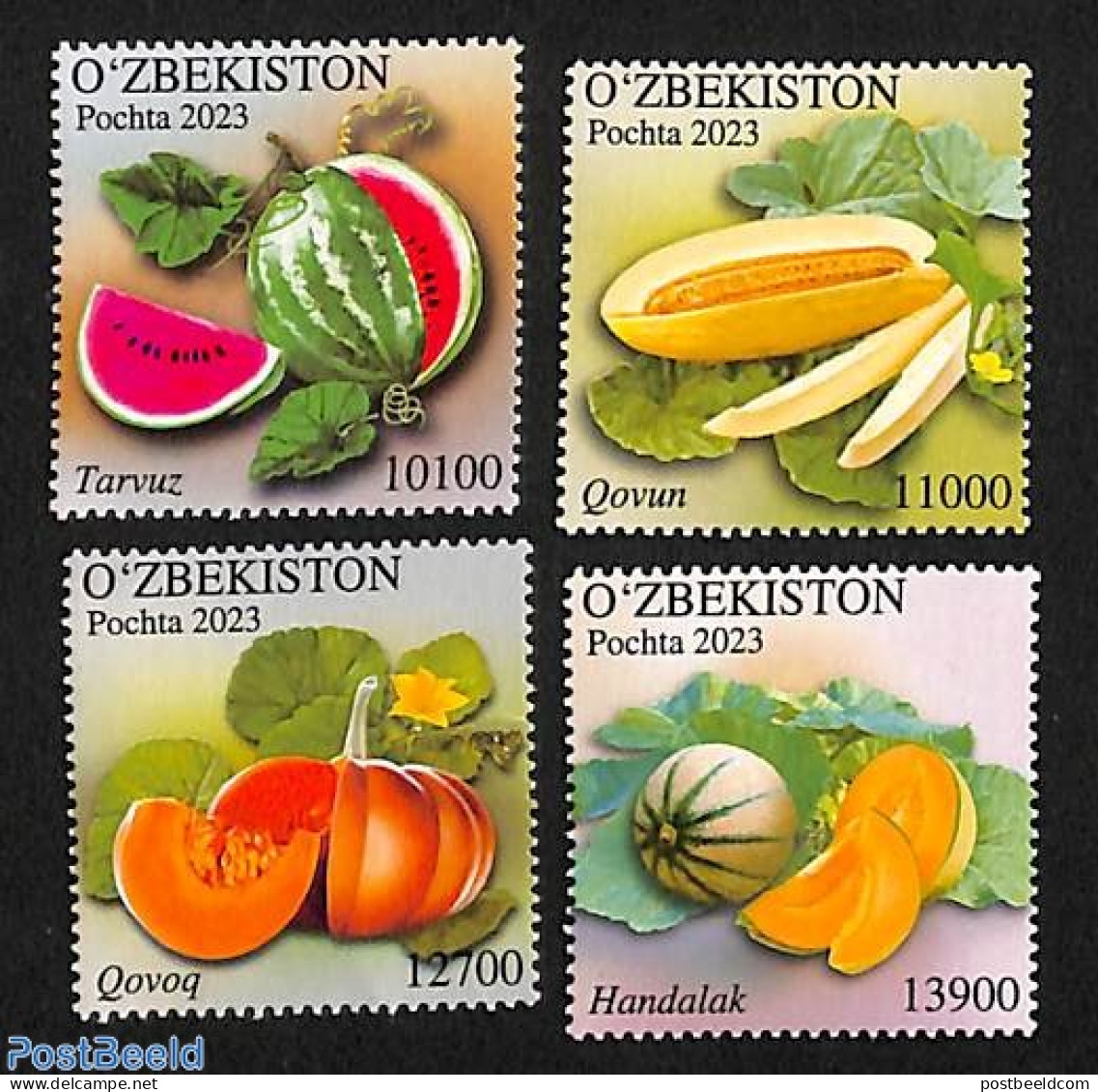 Uzbekistan 2023 Melons 4v, Mint NH, Nature - Fruit - Fruits