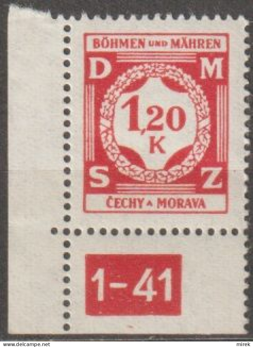 29/ Pof. SL 7, Corner Stamp, Plate Number 1-41 - Ungebraucht