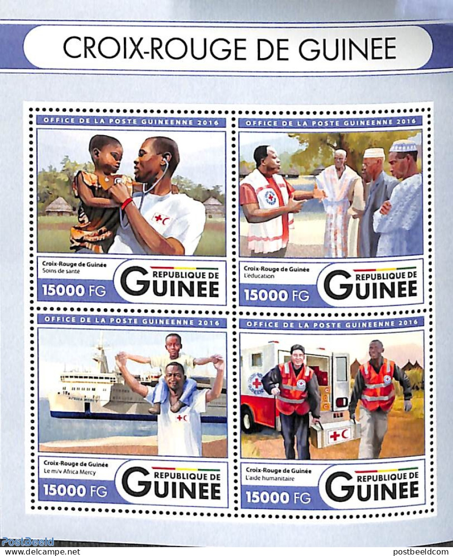 Guinea, Republic 2016 Red Cross 4v M/s, Mint NH, Health - Transport - Red Cross - Automobiles - Ships And Boats - Croix-Rouge