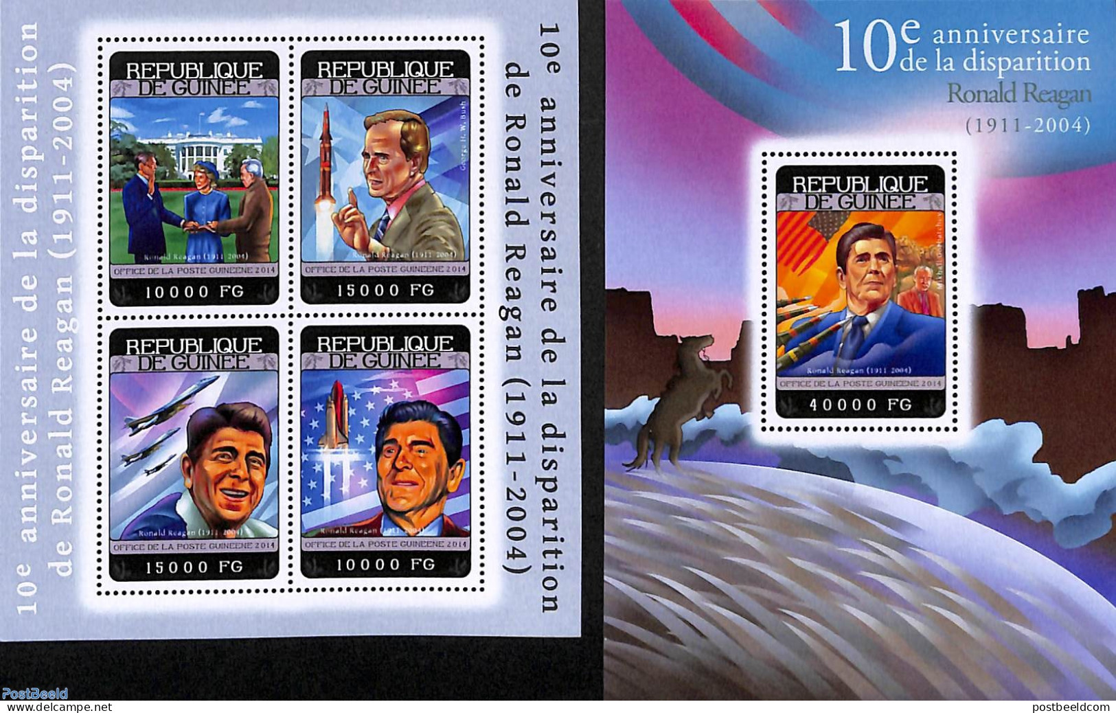 Guinea, Republic 2014 Ronald Reagan 2 S/s, Mint NH, History - Transport - American Presidents - Politicians - Aircraft.. - Aviones