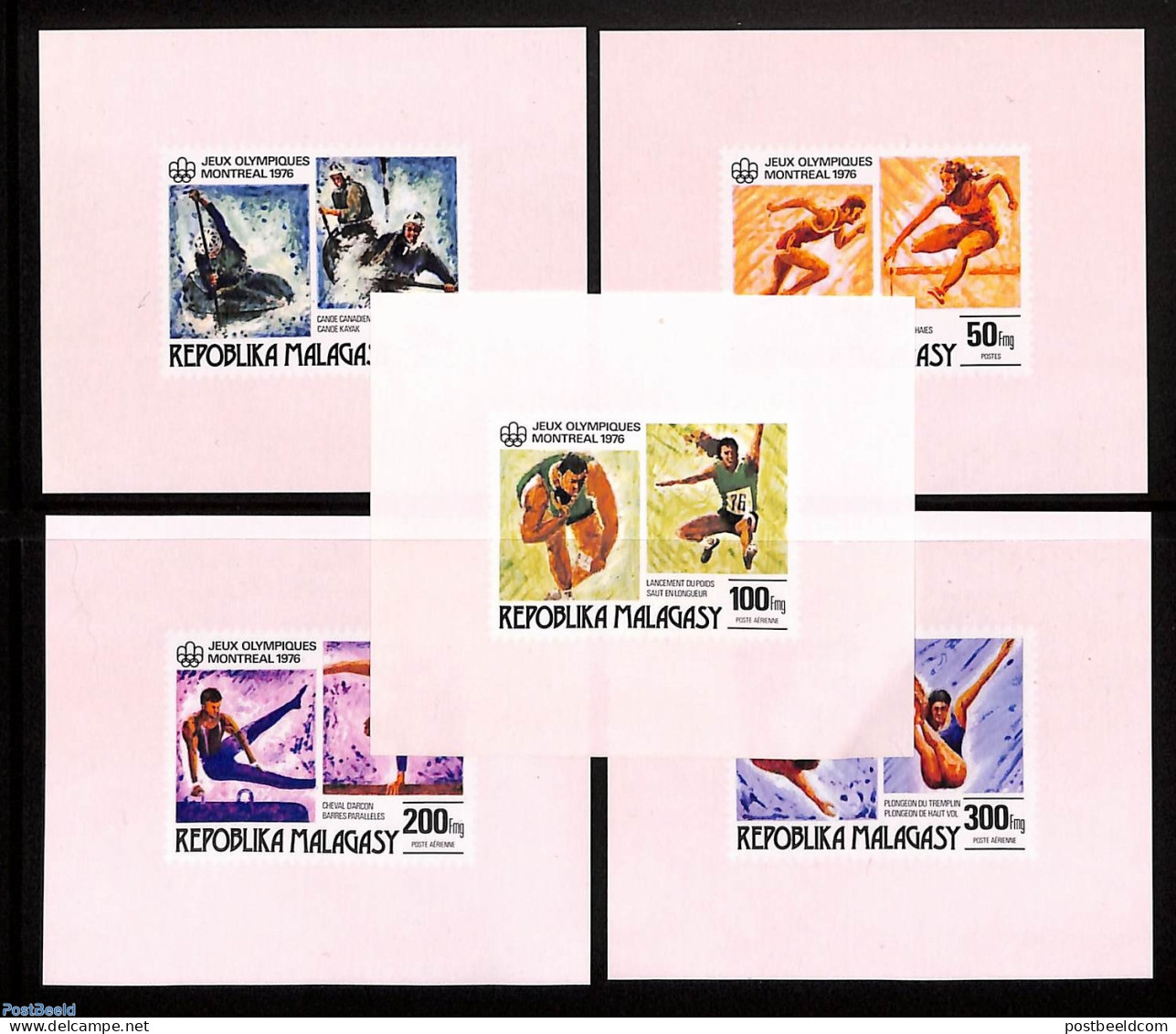 Madagascar 1976 Olympic Games Montreal 5 S/s Imperforated, Mint NH, Sport - Athletics - Gymnastics - Kayaks & Rowing -.. - Athlétisme