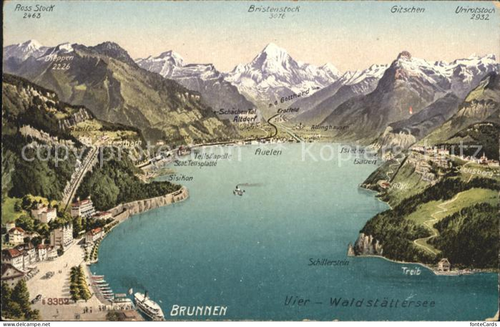 11776677 Brunnen SZ Mit Vierwaldstaettersee Und Alpen Panoramakarte Brunnen - Andere & Zonder Classificatie