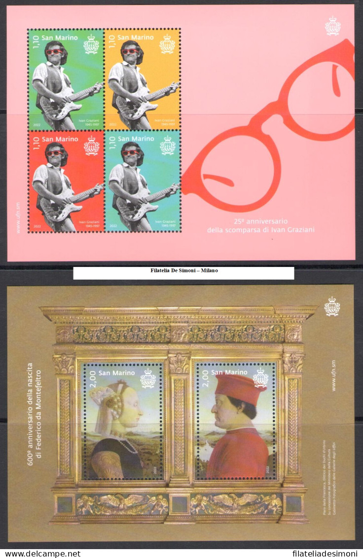 2022 San Marino, Francobolli Nuovi, Annata Completa, 20 Valori + 6 Foglietti - MNH** - Volledig Jaar