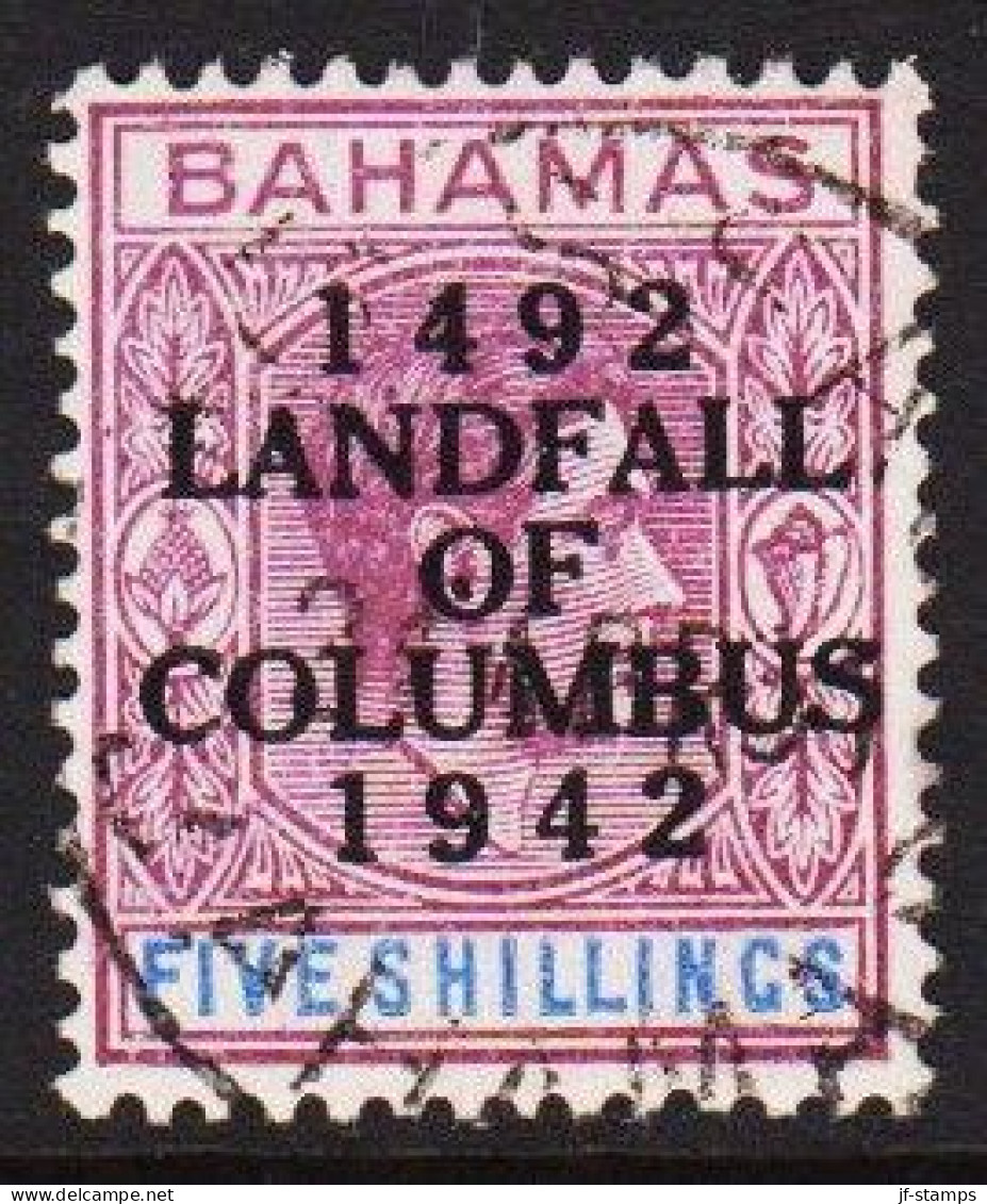 1942. BAHAMAS 1492 LANDFALL OF COLUMBUS 1942 On George VIFIVE SHILLINGS. With Luxus Cancel.  (Michel 133) - JF546076 - Bahamas (1973-...)