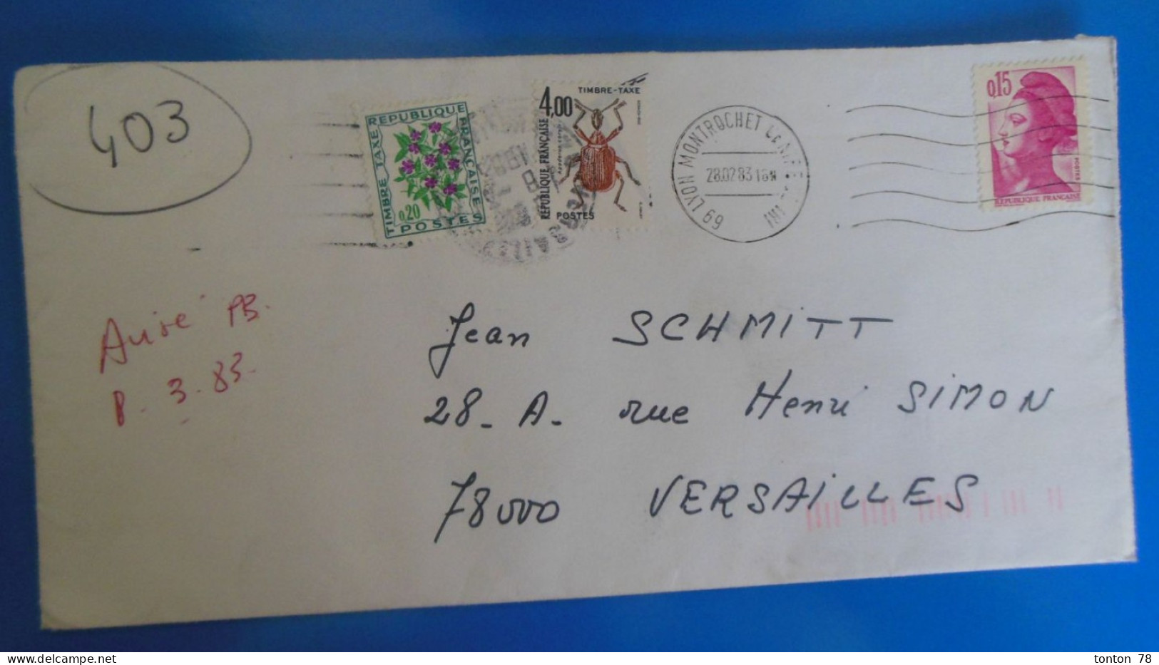 TIMBRES SUR LETTRE   -  TAXE  -  RECTO VERSO - 1960-.... Lettres & Documents