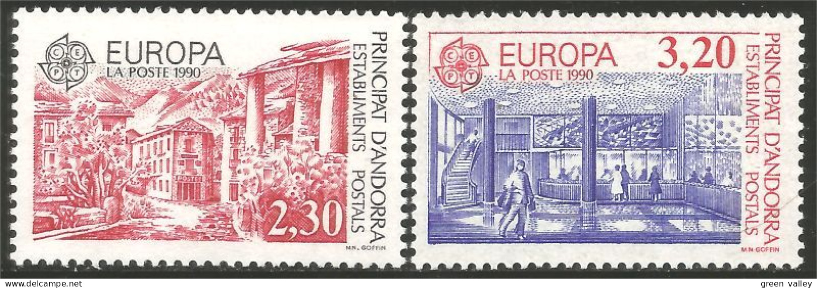 EU90-2d EUROPA-CEPT 1990 Andorre Bureaux Postes Postal Houses MNH ** Neuf SC - Altri & Non Classificati