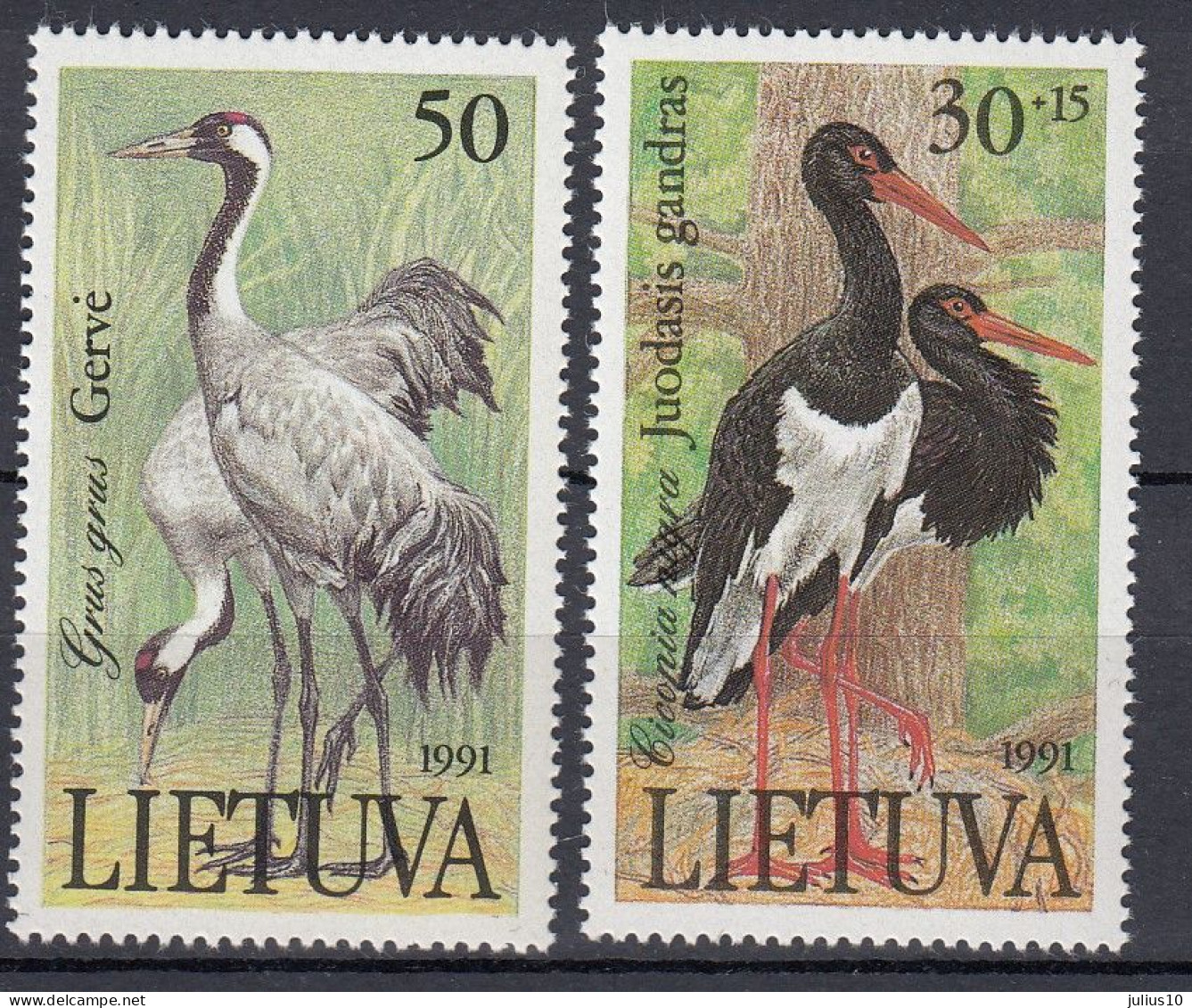 LITHUANIA 1991 Birds MNH(**) Mi 489-490 #Lt1168 - Storks & Long-legged Wading Birds