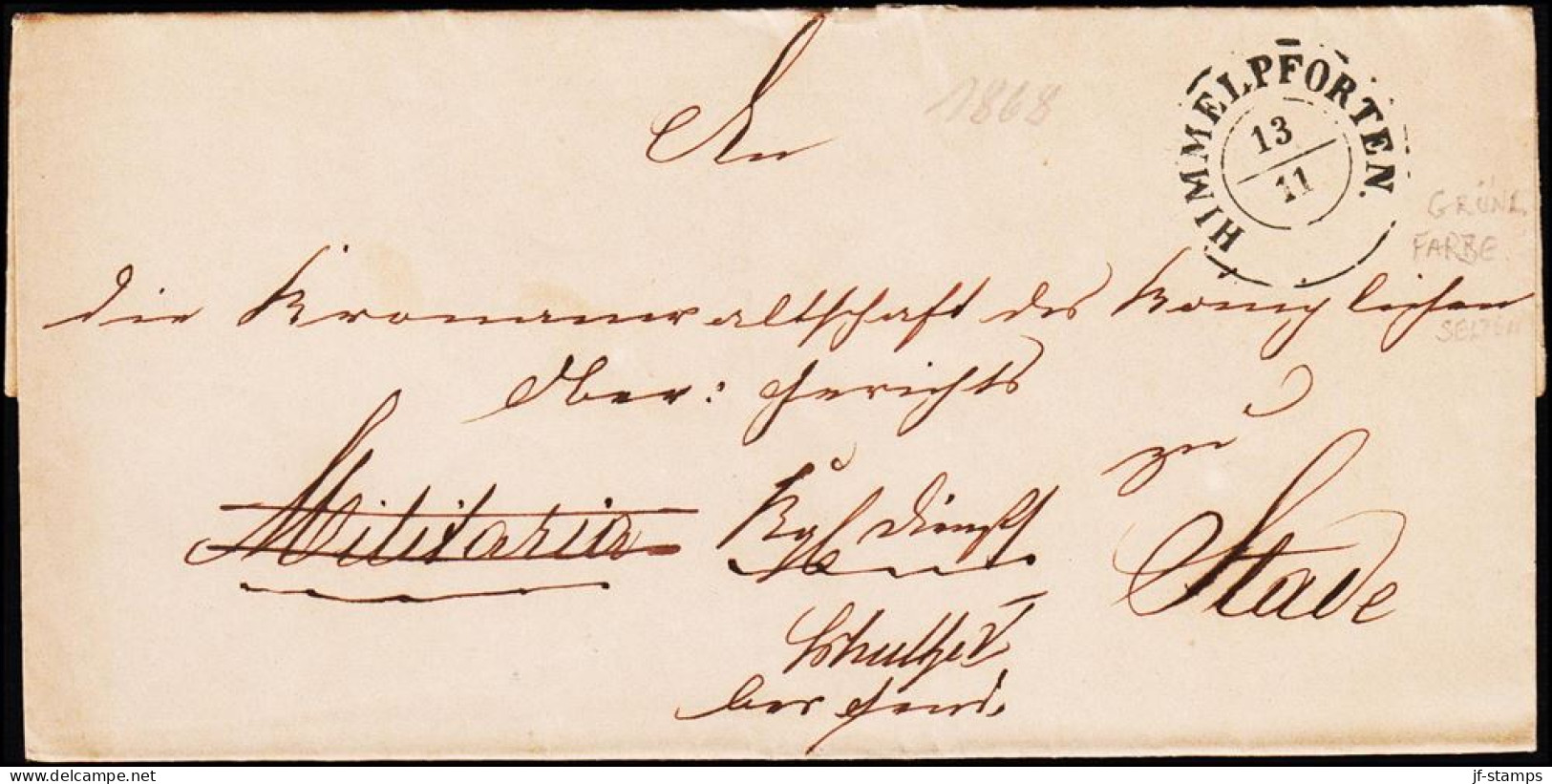 1868. HIMMELPFORTEN 13 11 In Green. Scarce Cancel. - JF124251 - Precursores