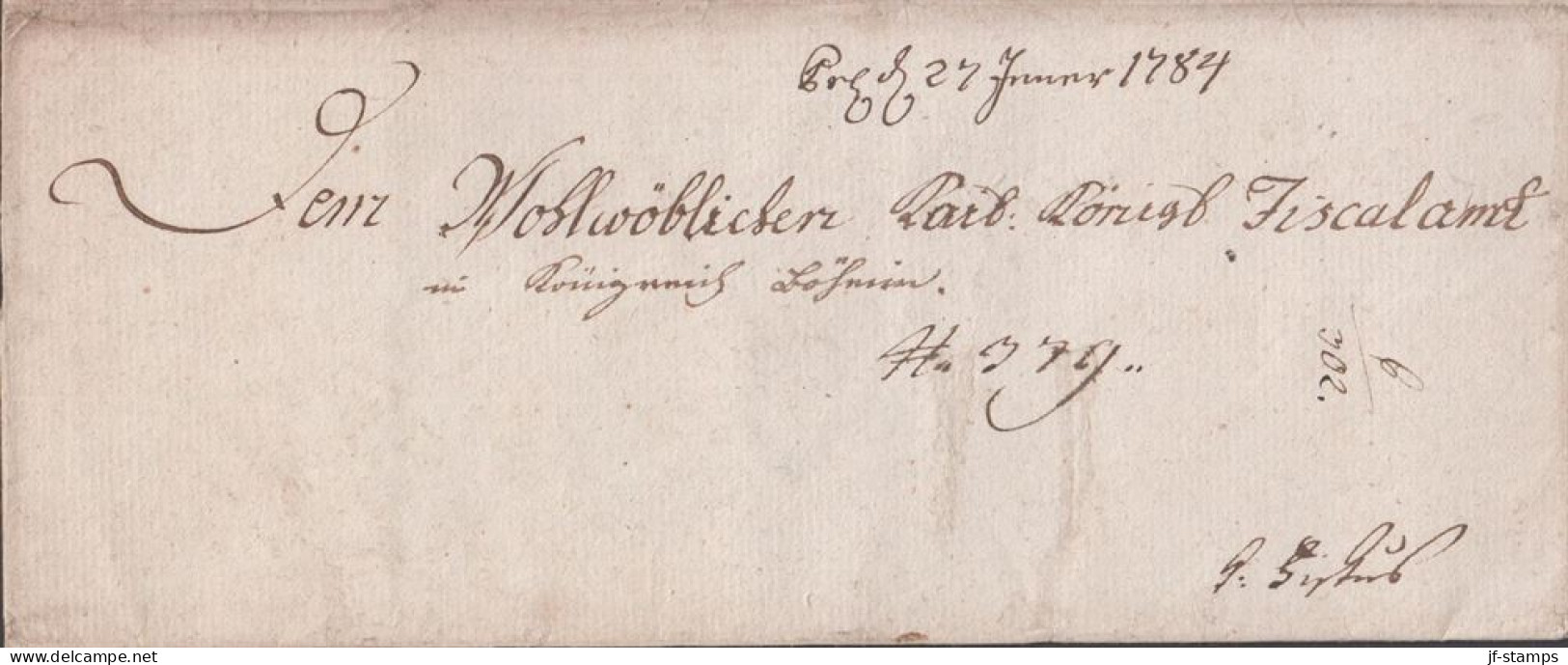 1784. DEUTSCHLAND Interesting Very Old Cover Dated 27 Januar 1784. Reverse Seal In White With Profile Prin... - JF432630 - Precursores