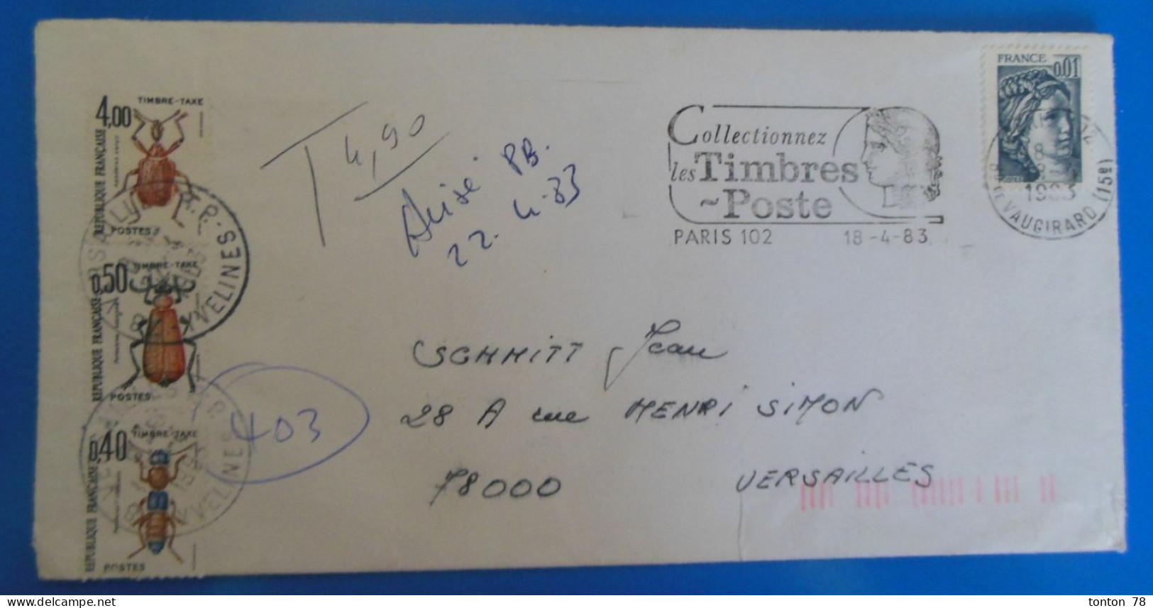 TIMBRES SUR LETTRE   -  TAXE  -  RECTO VERSO - 1960-.... Briefe & Dokumente