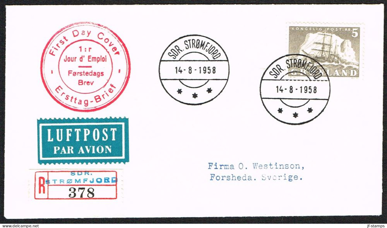 1958. Gustav Holm. 5 Kr. Grå FDC 14-8-1958. (Michel 41) - JF104060 - Brieven En Documenten