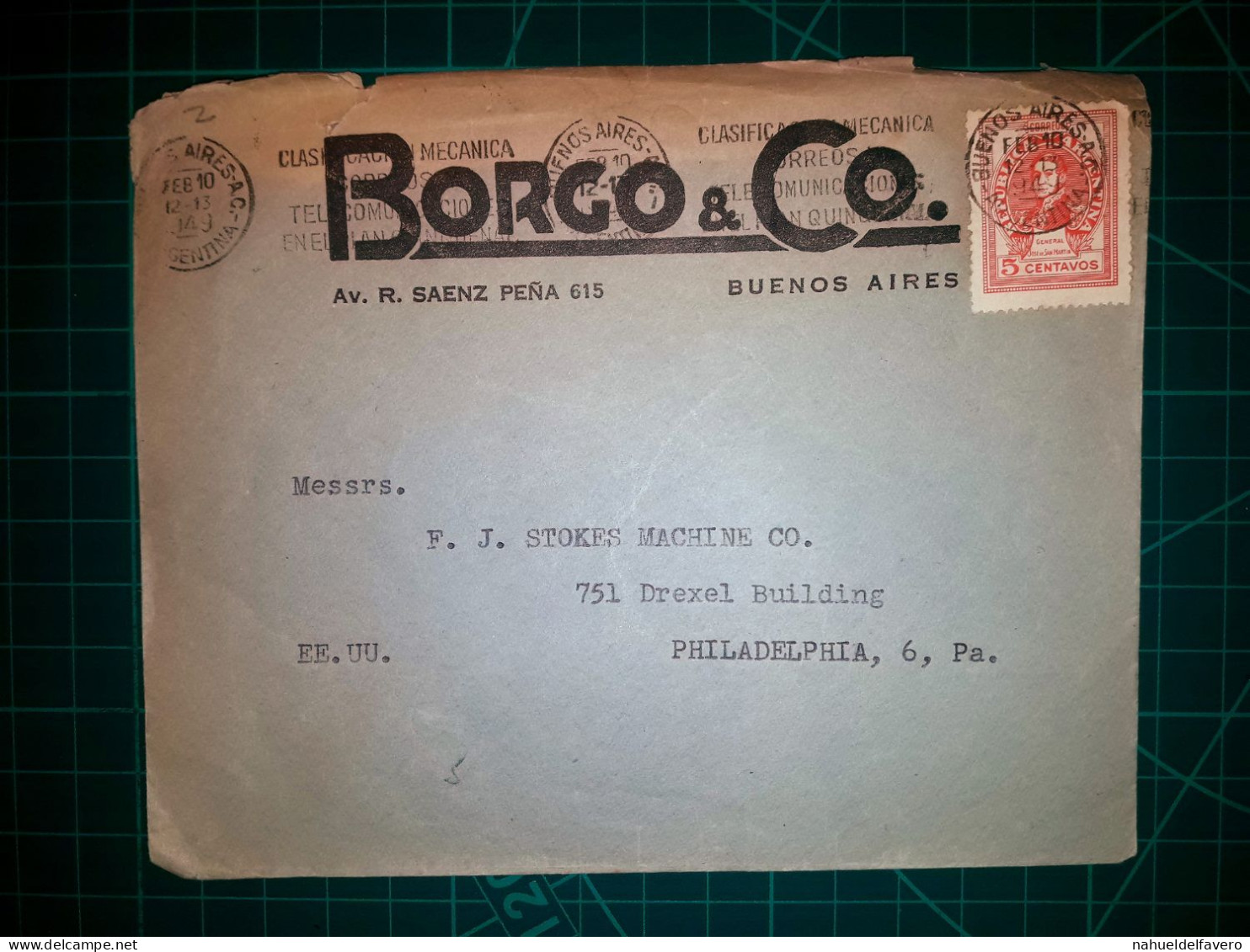 ARGENTINE, Enveloppe Appartenant à "Borgo & Co." Diffusé Avec Une Banderole Parlante De "Classification Mécanique Des Po - Used Stamps