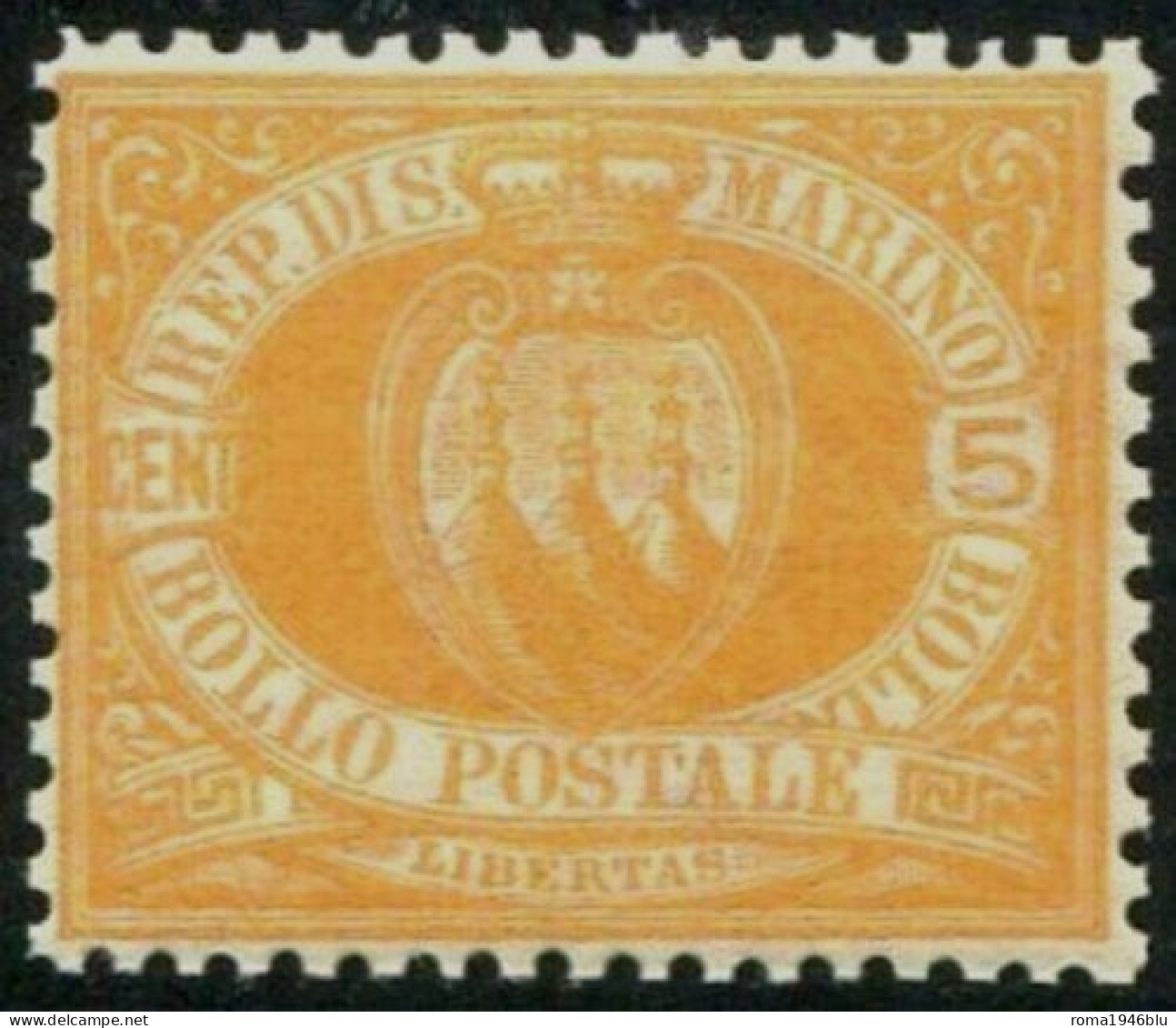 SAN MARINO 1877 STEMMA 5 C. BEN CENTRATO ** MNH LUSSO C. DIENA E FIR. RAYBAUDI - Used Stamps