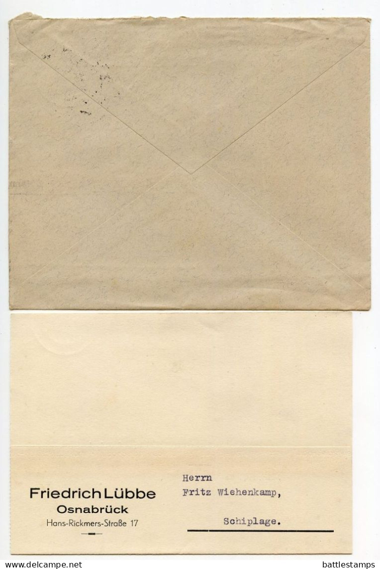 Germany 1939 Cover & Letter; Osnabrück - Friedrich Lübbe To Schiplage; 12pf. Hindenburg - Brieven En Documenten