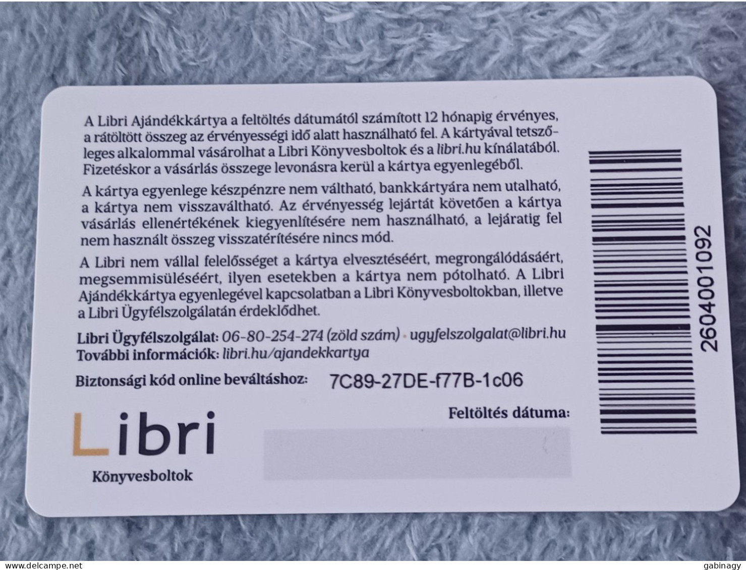 GIFT CARD - HUNGARY - LIBRI 24 - Cartes Cadeaux